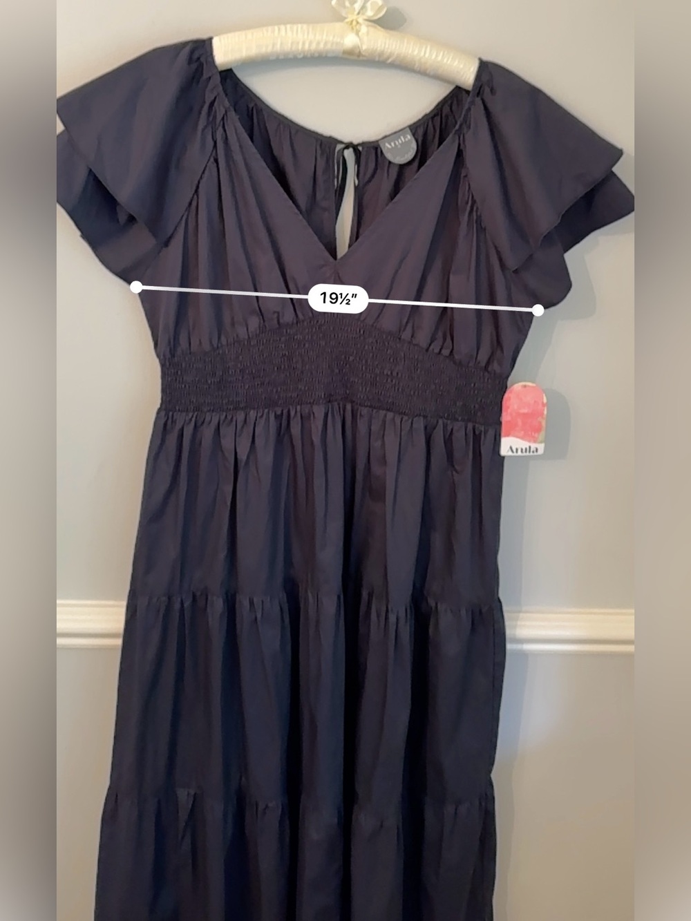 Arula Navy Tiered Midi Dress Smocked Waist Flutter Sleeve 2X NWT - Picture 11 of 12